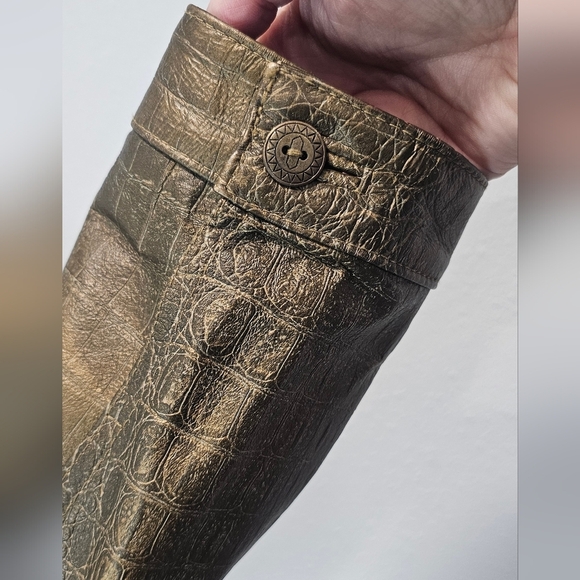 CHICO'S Womens 100% Leather Metallic Reptil Print Zip Front Pockets Jacket Sz 2 - Picture 8 of 16